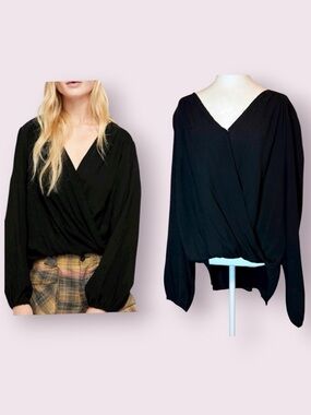 Free People Check On It Drape Wrap Top Black Size Large